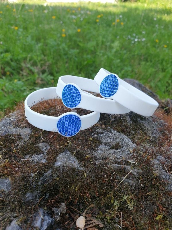 Armband Silikon mit Blume des Lebens Blau   3 Stück